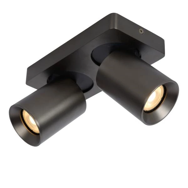 Lucide NIGEL - Plafondspot - LED Dim to warm - GU10 - 2x5W 2200K/3000K - Zwart Staal - detail 2